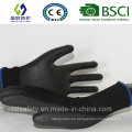 13G poliéster negro con Gary PU guantes de protección de recubrimiento (SL-PU207)